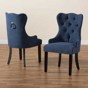 Baxton Studio Fabre Modern Transitional Navy Blue Velvet Fabric Upholstered And Dark Brown Finished Wood 2-Piece Dining Chair Set