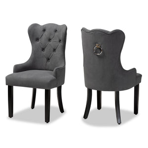 Baxton Studio Fabre Modern Transitional Grey Velvet Fabric Upholstered And Dark Brown Finished Wood 2-Piece Dining Chair Set