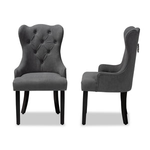 Baxton Studio Fabre Modern Transitional Grey Velvet Fabric Upholstered And Dark Brown Finished Wood 2-Piece Dining Chair Set