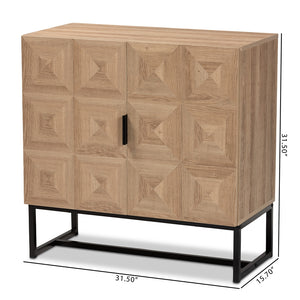 Baxton Studio Darien Modern And Contemporary Natural Brown Finished Wood And Black Metal 2-Door Storage Cabinet