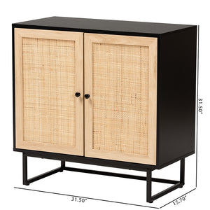 Baxton Studio Declan Mid-Century Modern Espresso Brown Finished Wood And Natural Rattan 2-Door Storage Cabinet