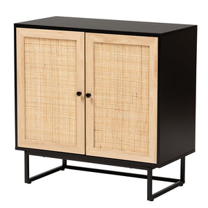 Baxton Studio Declan Mid-Century Modern Espresso Brown Finished Wood And Natural Rattan 2-Door Storage Cabinet