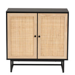 Load image into Gallery viewer, Baxton Studio Declan Mid-Century Modern Espresso Brown Finished Wood And Natural Rattan 2-Door Storage Cabinet
