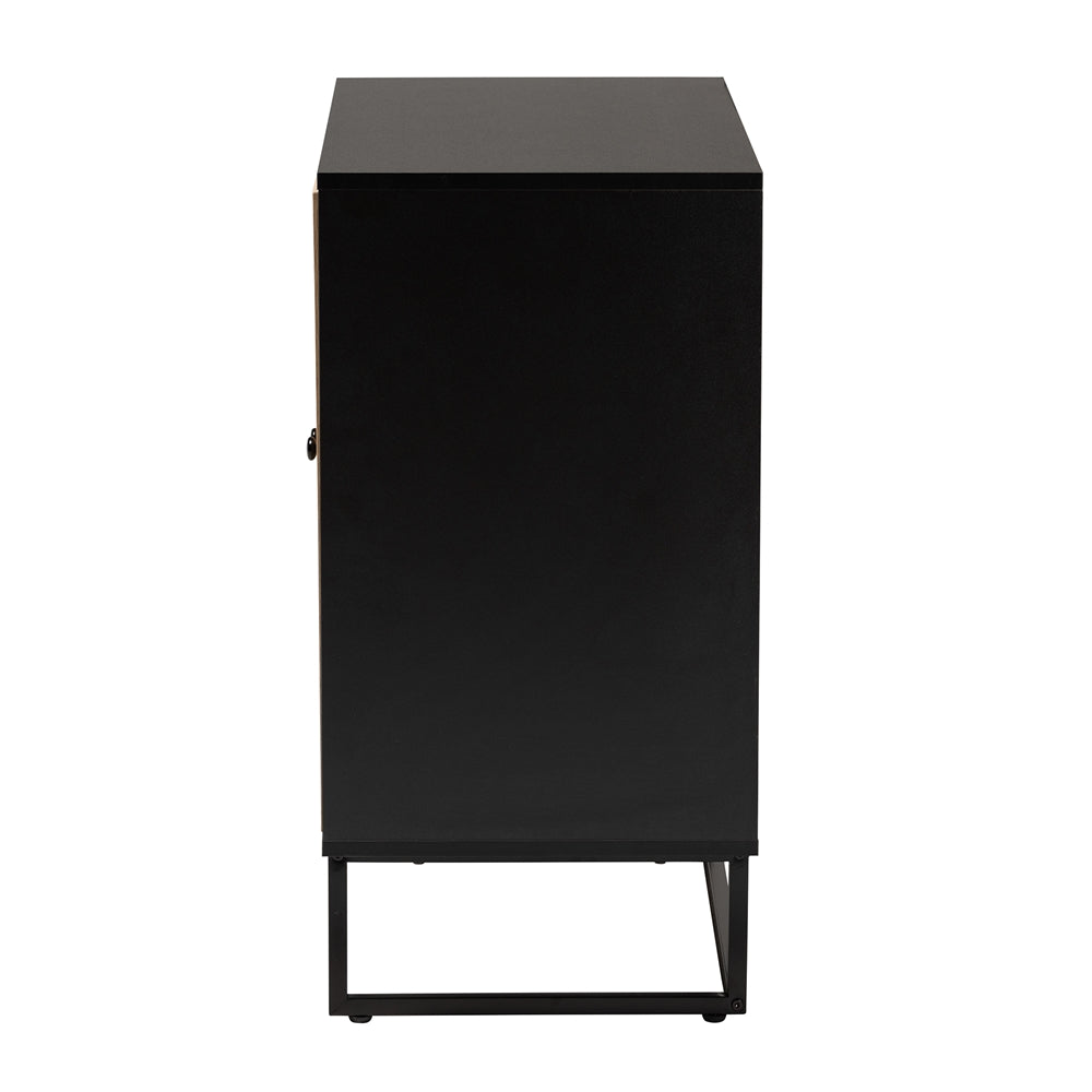 Baxton Studio Declan Mid-Century Modern Espresso Brown Finished Wood And Natural Rattan 2-Door Storage Cabinet