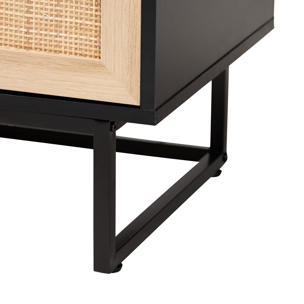 Baxton Studio Declan Mid-Century Modern Espresso Brown Finished Wood And Natural Rattan 2-Door Storage Cabinet