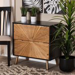 Load image into Gallery viewer, Baxton Studio Richardson Mid-Century Transitional Two-Tone Black And Natural Brown Finished Wood 2-Drawer Storage Cabinet
