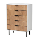 Load image into Gallery viewer, Baxton Studio Karima Mid-Century Modern Two-Tone White And Natural Brown Finished Wood And Black Metal 5-Drawer Storage Cabinet
