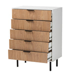 Load image into Gallery viewer, Baxton Studio Karima Mid-Century Modern Two-Tone White And Natural Brown Finished Wood And Black Metal 5-Drawer Storage Cabinet
