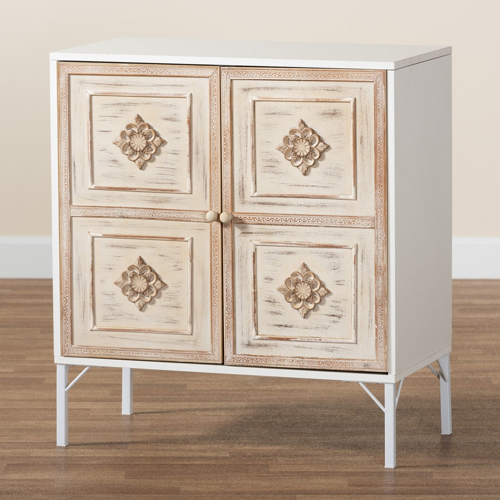 Baxton Studio Favian Classic And Traditional Two-Tone White And Weathered Brown Finished Wood And White Metal 2-Door Sideboard