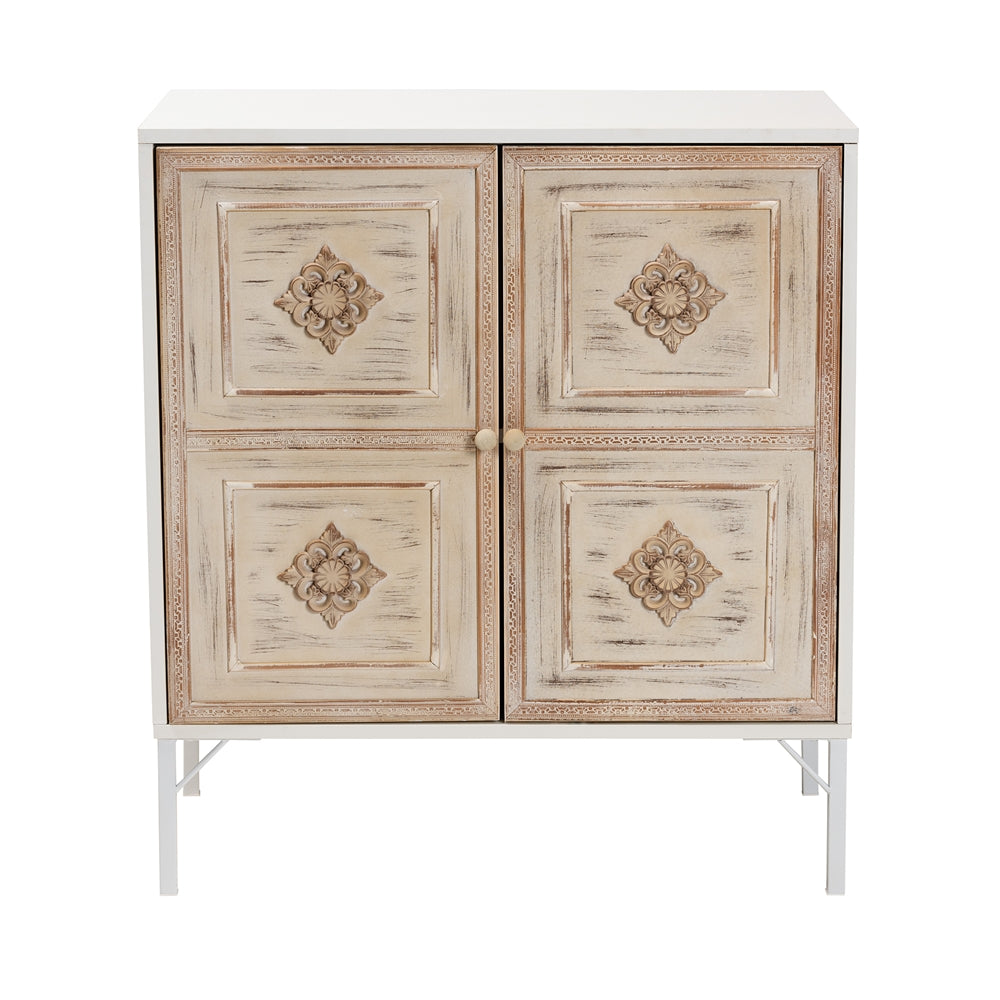 Baxton Studio Favian Classic And Traditional Two-Tone White And Weathered Brown Finished Wood And White Metal 2-Door Sideboard