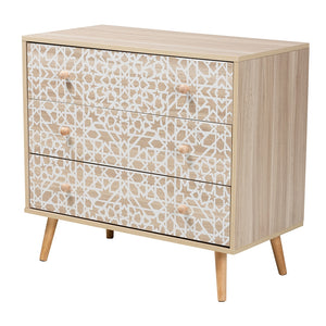 Baxton Studio Beau Mid-Century Modern Transitional Two-Tone White And Oak Brown Finished Wood 3-Drawer Storage Cabinet