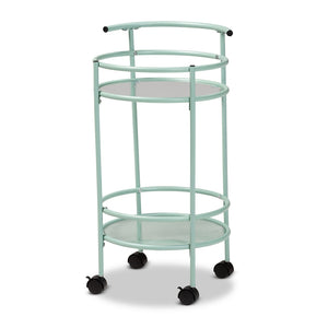 Baxton Studio Newell Mid-Century Modern Mint Green Finished Metal 2-Tier Kitchen Cart