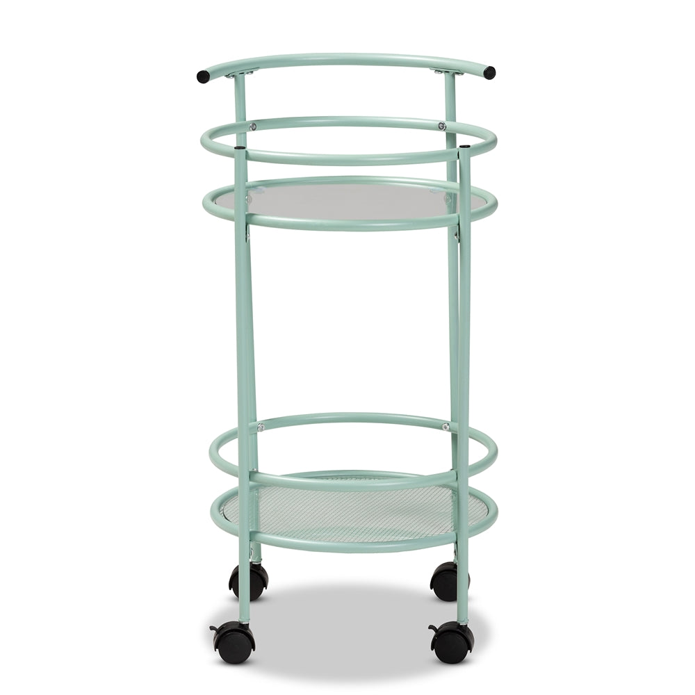 Baxton Studio Newell Mid-Century Modern Mint Green Finished Metal 2-Tier Kitchen Cart