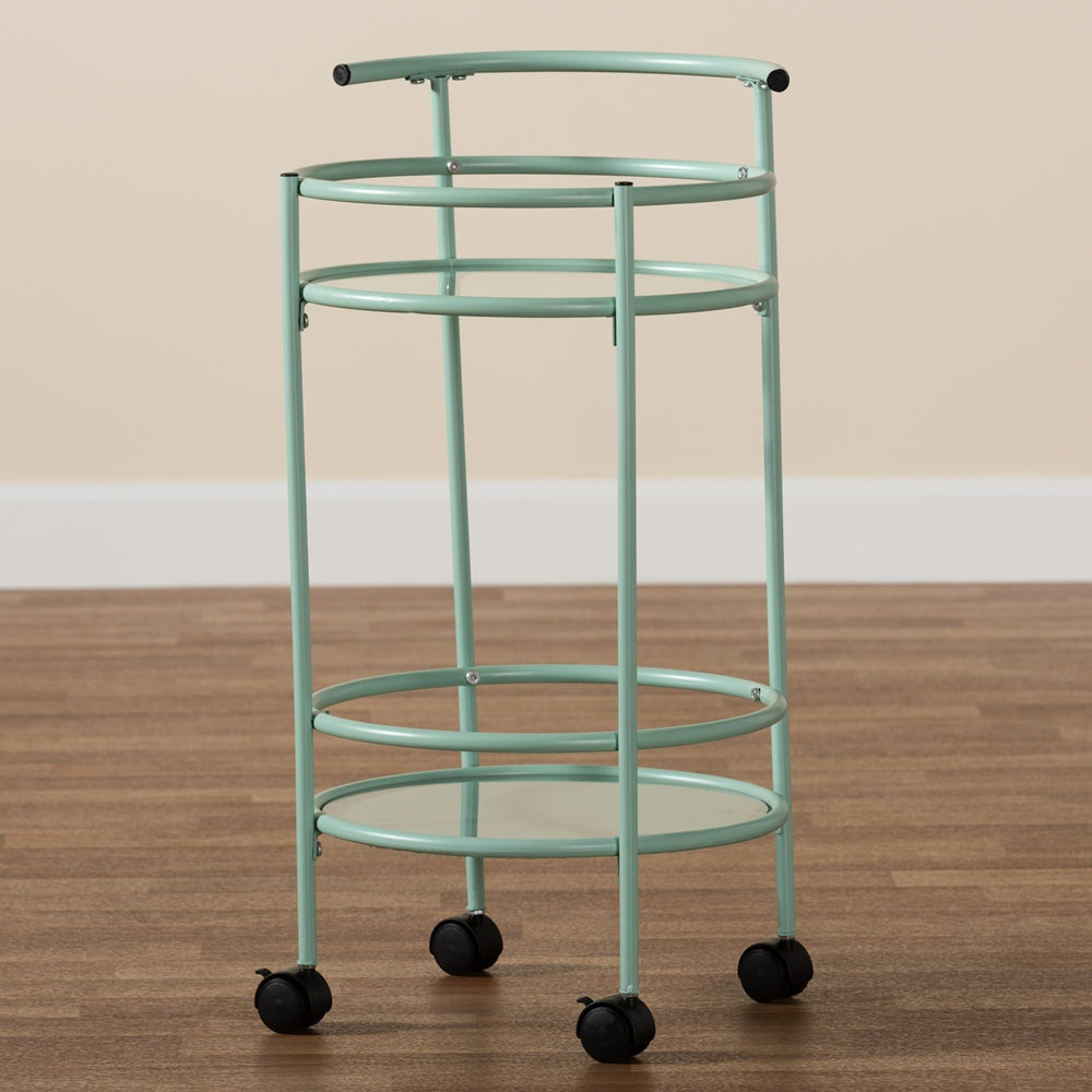 Baxton Studio Newell Mid-Century Modern Mint Green Finished Metal 2-Tier Kitchen Cart