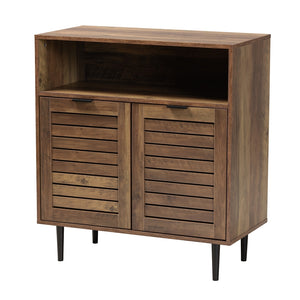 Baxton Studio Baylah Mid-Century Modern Natural Brown Finished Wood And Black Metal 2-Door Sideboard