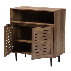 Baxton Studio Baylah Mid-Century Modern Natural Brown Finished Wood And Black Metal 2-Door Sideboard