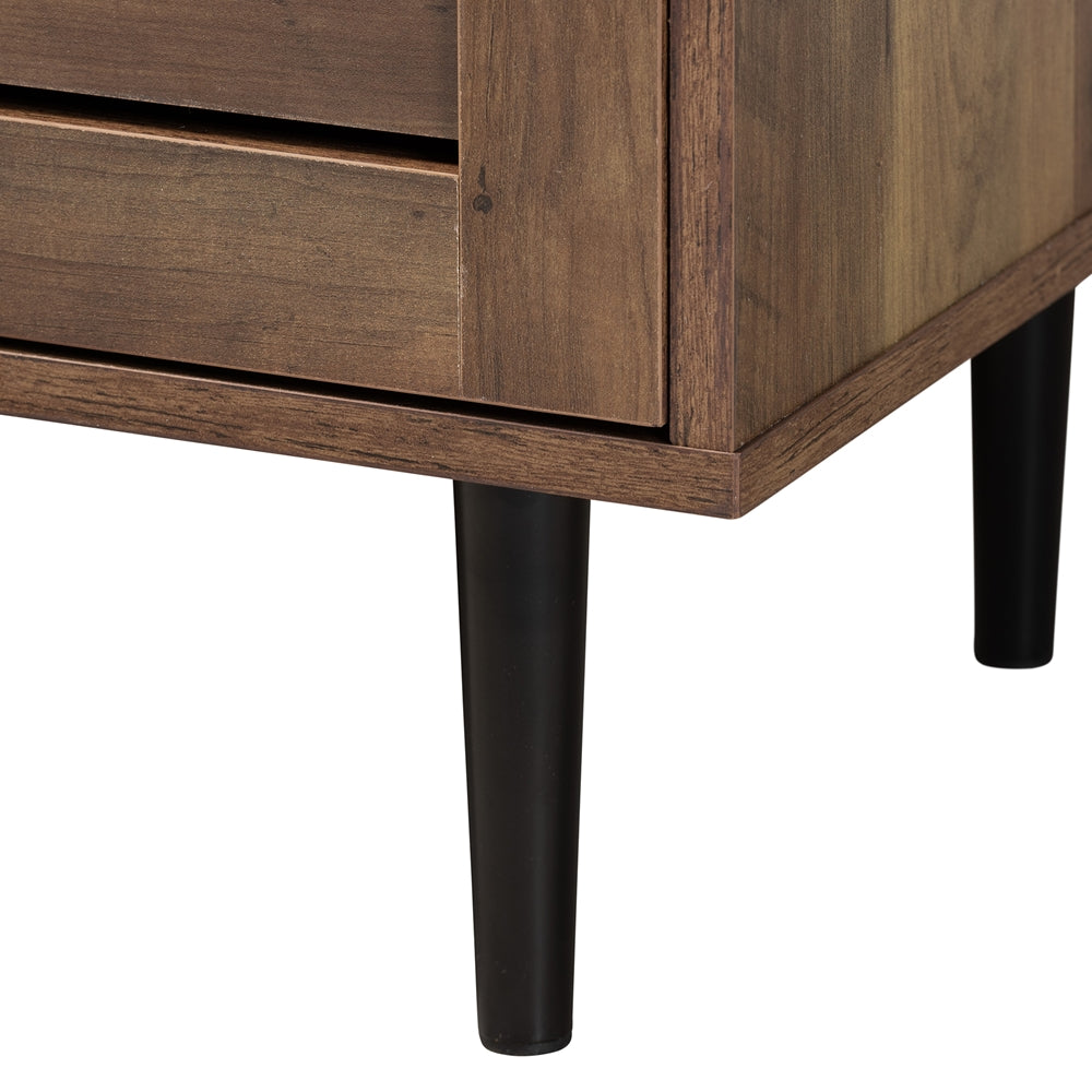 Baxton Studio Baylah Mid-Century Modern Natural Brown Finished Wood And Black Metal 2-Door Sideboard