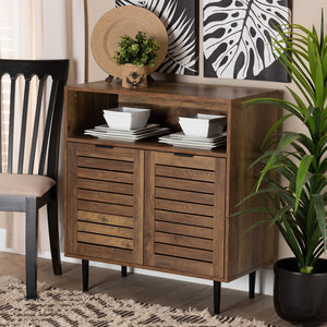 Baxton Studio Baylah Mid-Century Modern Natural Brown Finished Wood And Black Metal 2-Door Sideboard