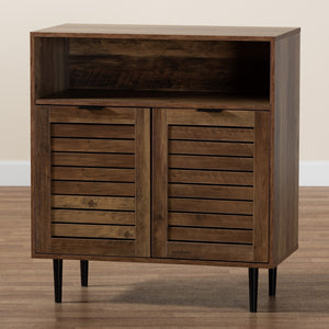 Baxton Studio Baylah Mid-Century Modern Natural Brown Finished Wood And Black Metal 2-Door Sideboard