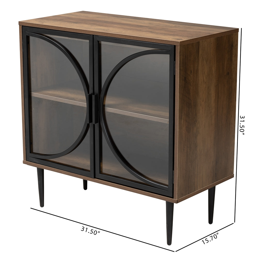 Baxton Studio Carter Mid-Century Modern Industrial Walnut Brown Finished Wood And Black Metal 2-Door Sideboard