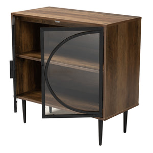 Baxton Studio Carter Mid-Century Modern Industrial Walnut Brown Finished Wood And Black Metal 2-Door Sideboard