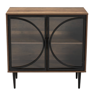 Baxton Studio Carter Mid-Century Modern Industrial Walnut Brown Finished Wood And Black Metal 2-Door Sideboard