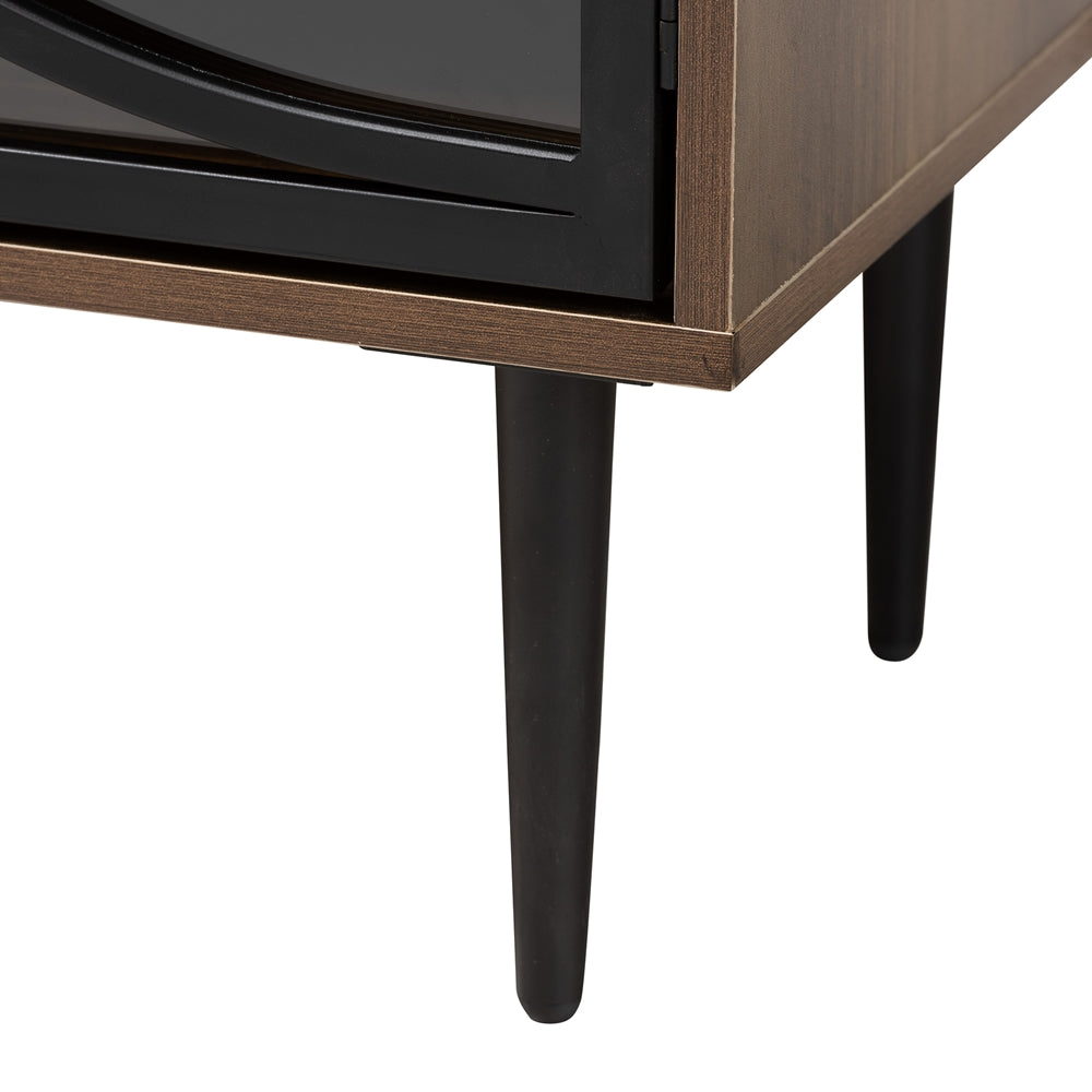 Baxton Studio Carter Mid-Century Modern Industrial Walnut Brown Finished Wood And Black Metal 2-Door Sideboard