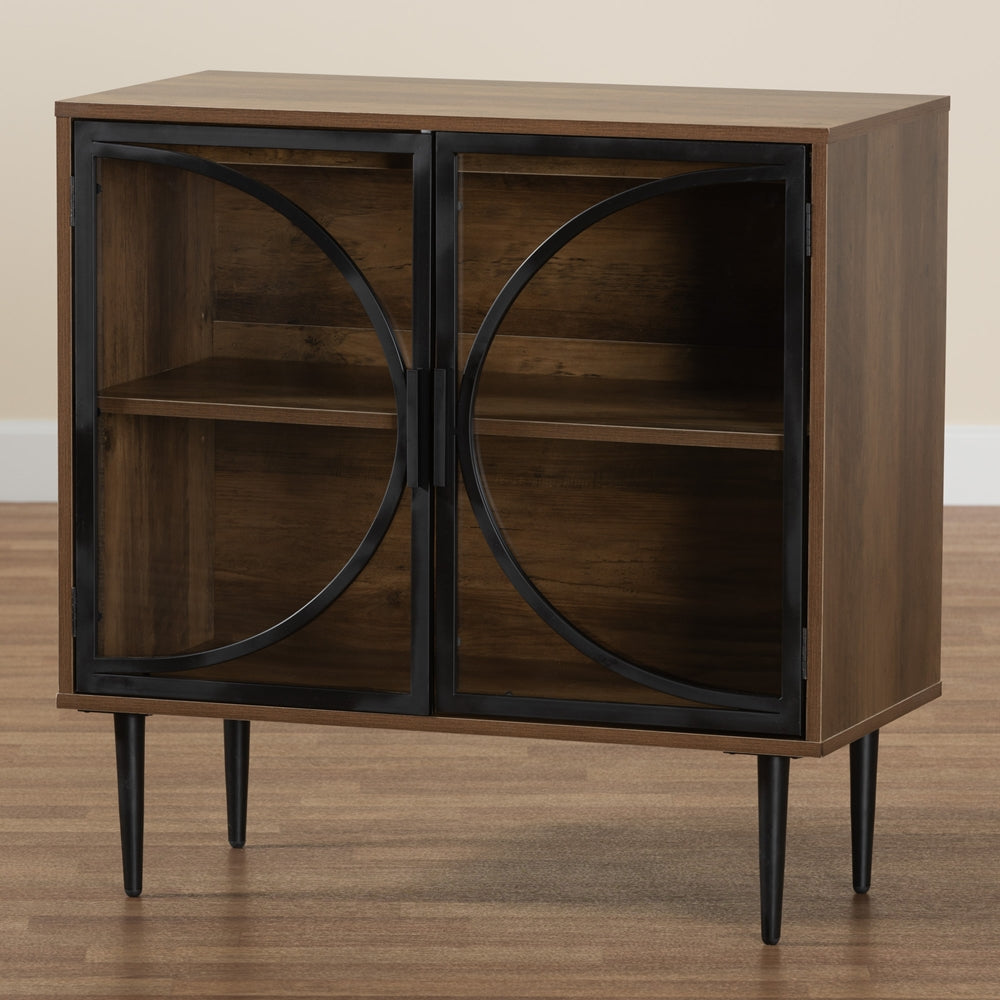 Baxton Studio Carter Mid-Century Modern Industrial Walnut Brown Finished Wood And Black Metal 2-Door Sideboard