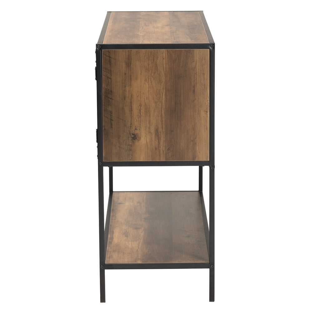 Baxton Studio Cardea Modern Industrial Walnut Brown Finished Wood And Black Metal 2-Door Sideboard