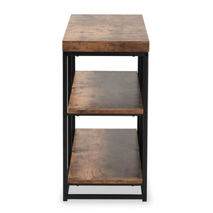 Baxton Studio Bardot Modern Industrial Walnut Brown Finished Wood And Black Metal 3-Tier Console Table