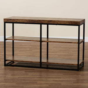 Baxton Studio Bardot Modern Industrial Walnut Brown Finished Wood And Black Metal 3-Tier Console Table