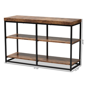 Baxton Studio Bardot Modern Industrial Walnut Brown Finished Wood And Black Metal 3-Tier Console Table