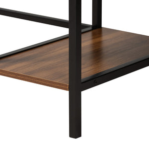 Baxton Studio Lydia Modern Walnut Brown Finished Wood And Black Metal L-Shaped Corner Desk With Shelves