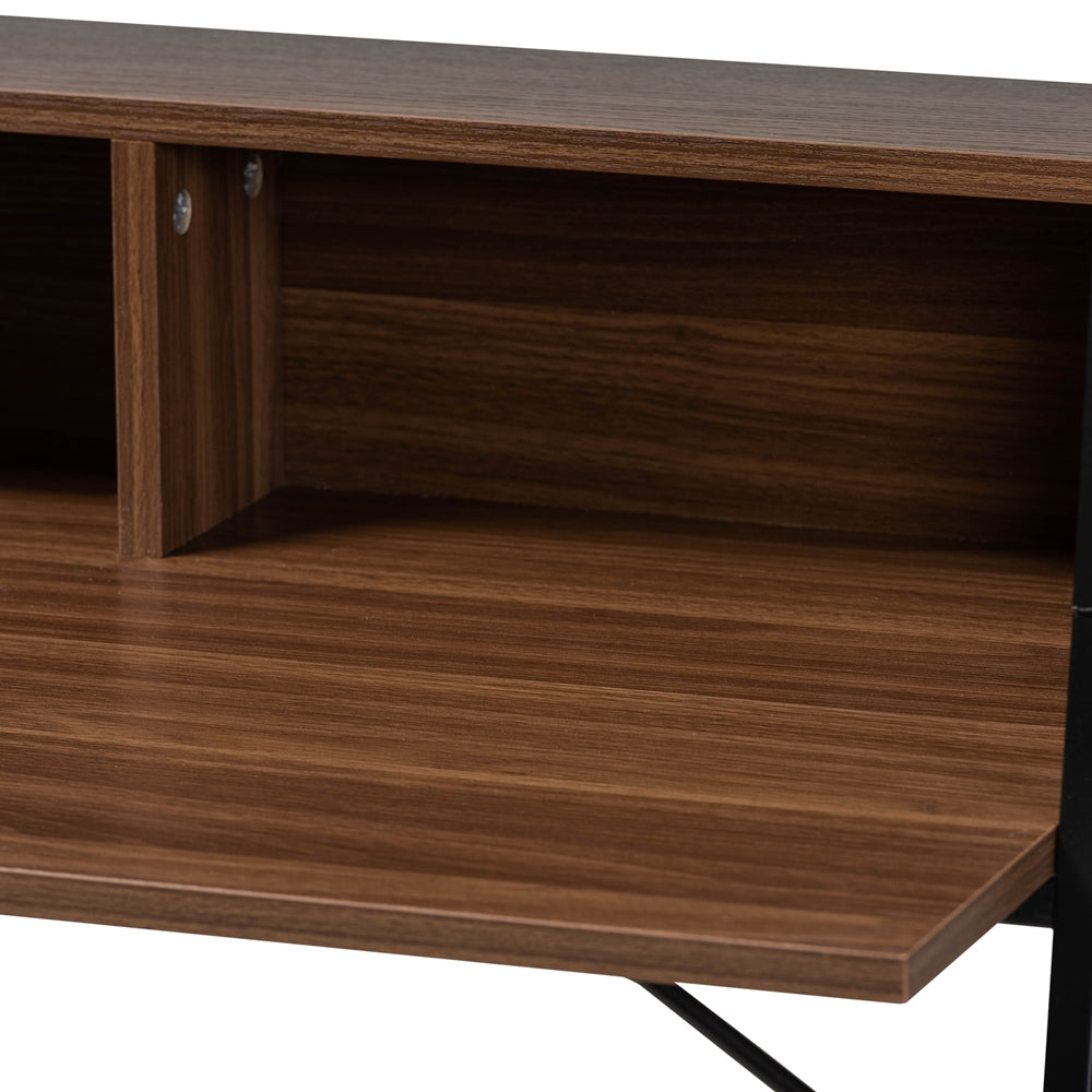 Baxton Studio Palmira Modern Industrial Walnut Brown Finished Wood And Black Metal Desk With Shelves