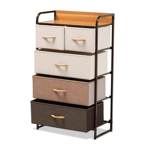 Baxton Studio Volkan Modern Multi-Colored Fabric Upholstered And Black Metal 5-Drawer Storage Cabinet