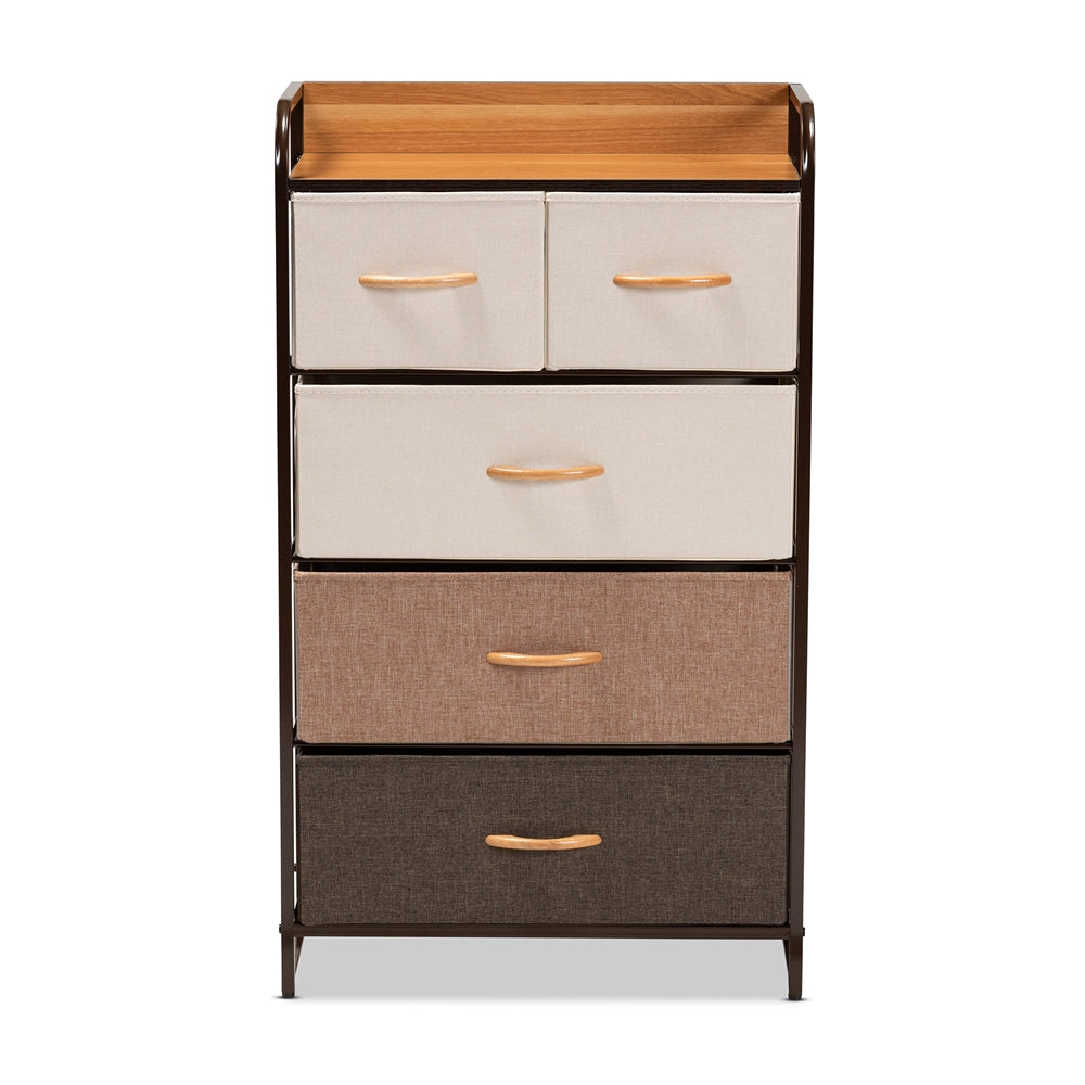 Baxton Studio Volkan Modern Multi-Colored Fabric Upholstered And Black Metal 5-Drawer Storage Cabinet