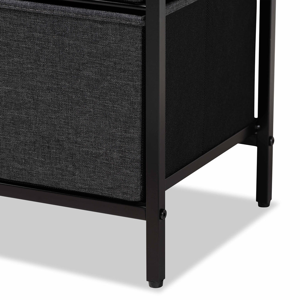 Baxton Studio Hakan Modern Industrial Grey Fabric Upholstered And Walnut Brown Finished Wood 3-Drawer Storage Cabinet