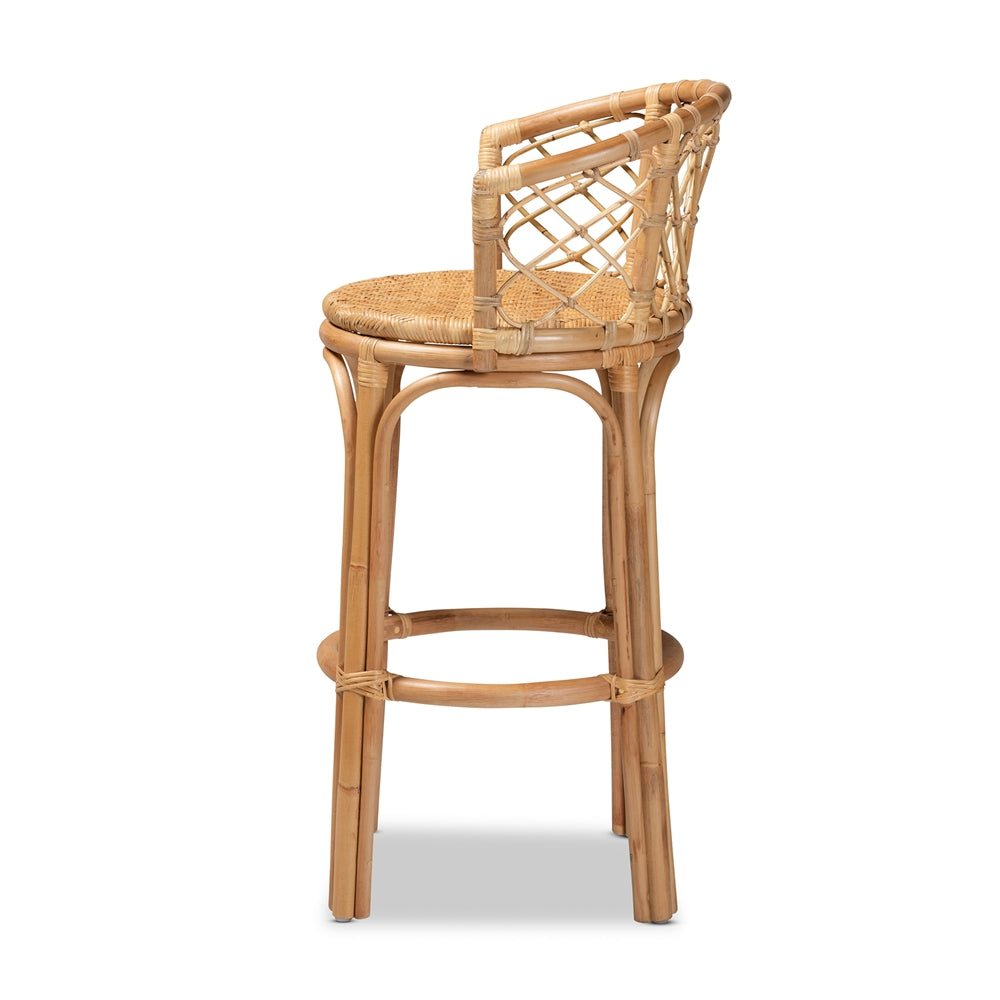 Baxton Studio Orchard Modern Bohemian Natural Brown Rattan Bar Stool