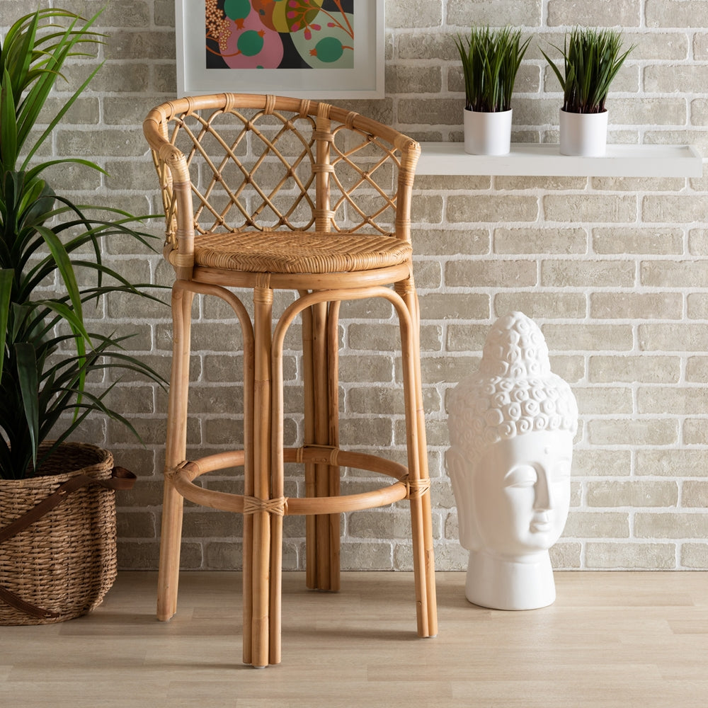 Baxton Studio Orchard Modern Bohemian Natural Brown Rattan Bar Stool