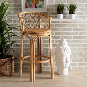 Baxton Studio Orchard Modern Bohemian Natural Brown Rattan Bar Stool