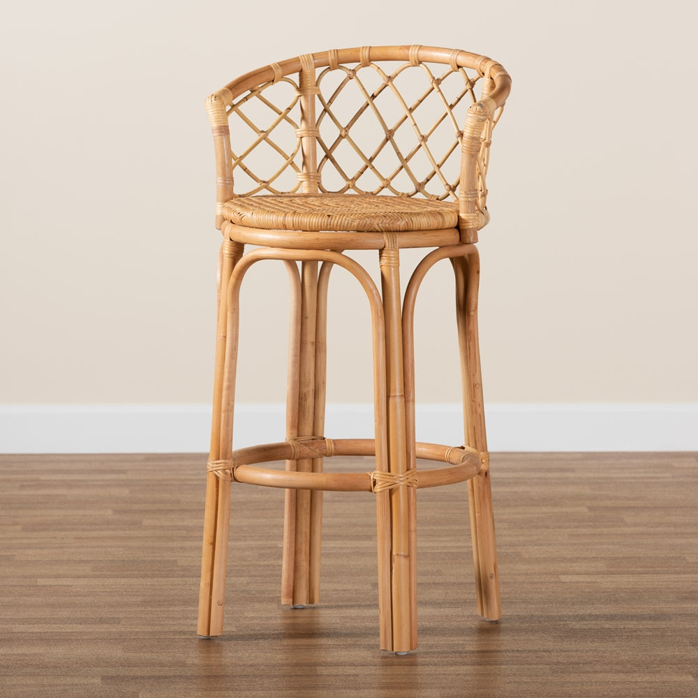 Baxton Studio Orchard Modern Bohemian Natural Brown Rattan Bar Stool