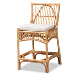 Load image into Gallery viewer, Baxton Studio Rose Modern Bohemian White Fabric Upholstered And Natural Brown Rattan Counter Stool
