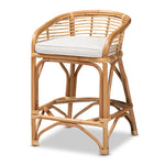 Load image into Gallery viewer, Baxton Studio Maverick Modern Bohemian White Fabric Upholstered And Natural Brown Rattan Counter Stool
