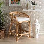 Load image into Gallery viewer, Baxton Studio Maverick Modern Bohemian White Fabric Upholstered And Natural Brown Rattan Counter Stool
