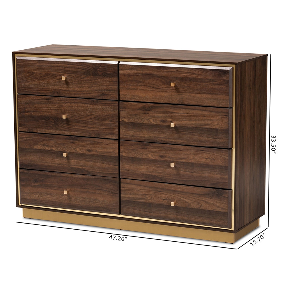 Baxton Studio Cormac Modern And Contemporary Walnut Brown Finished Wood And Gold Metal 8-Drawer Dresser