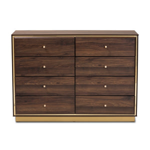 Baxton Studio Cormac Modern And Contemporary Walnut Brown Finished Wood And Gold Metal 8-Drawer Dresser