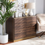 Load image into Gallery viewer, Baxton Studio Cormac Modern And Contemporary Walnut Brown Finished Wood And Gold Metal 8-Drawer Dresser
