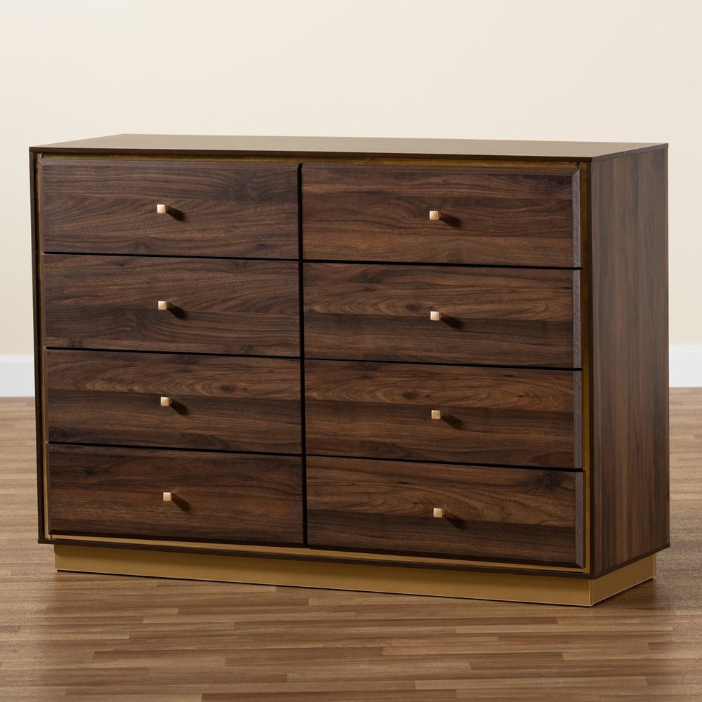 Baxton Studio Cormac Modern And Contemporary Walnut Brown Finished Wood And Gold Metal 8-Drawer Dresser