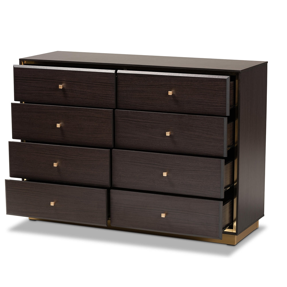 Baxton Studio Cormac Modern And Contemporary Espresso Brown Finished Wood And Gold Metal 8-Drawer Dresser