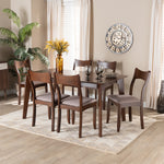 Load image into Gallery viewer, Baxton Studio Adreana Mid-Century Modern Warm Grey Fabric And Dark Brown Finished Wood 7-Piece Dining Set
